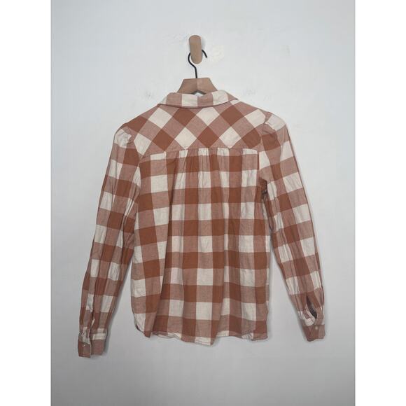 Loft Orange Buffalo Plaid Button Up Down Top Size Small Flannel Fall Pumpkin - Picture 7 of 9